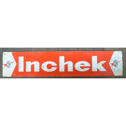 543 - Enamel steel plate advertising sign for Inchek tyres, 183x38cm, likely reproduction

Bradleys Shippi... 