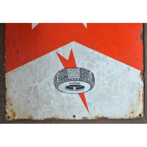 543 - Enamel steel plate advertising sign for Inchek tyres, 183x38cm, likely reproduction

Bradleys Shippi... 