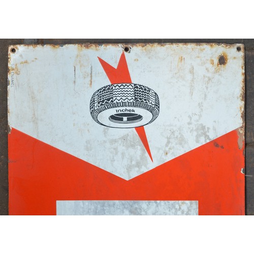543 - Enamel steel plate advertising sign for Inchek tyres, 183x38cm, likely reproduction

Bradleys Shippi... 
