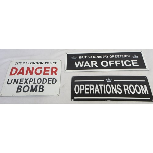 Three Military related metal signs to incl. 'Operations Room', 'British ...