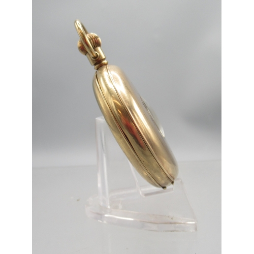 261 - Vertex 9ct gold keyless half hunter pocket watch, signed white enamel Roman dial with subsidiary sec... 