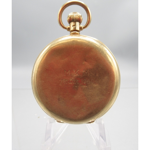 261 - Vertex 9ct gold keyless half hunter pocket watch, signed white enamel Roman dial with subsidiary sec... 