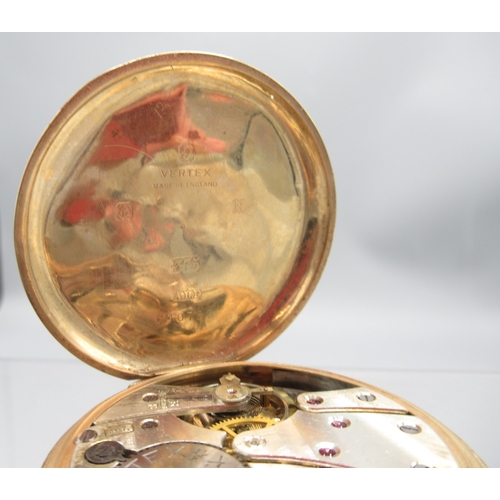 261 - Vertex 9ct gold keyless half hunter pocket watch, signed white enamel Roman dial with subsidiary sec... 