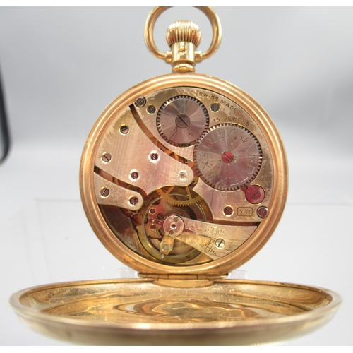 261 - Vertex 9ct gold keyless half hunter pocket watch, signed white enamel Roman dial with subsidiary sec... 