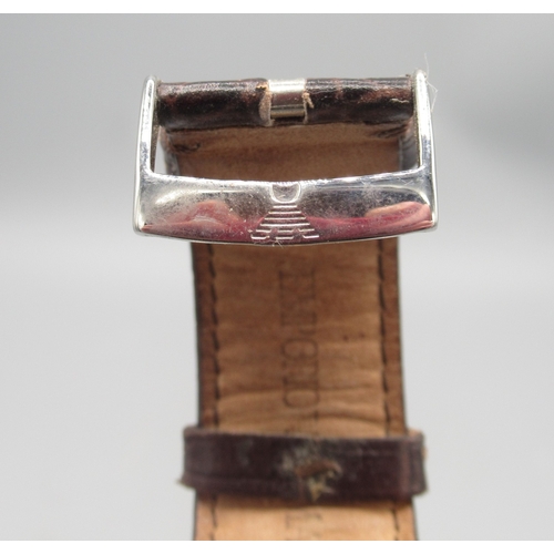 268 - Emporio Armani chrome quartz tank wristwatch on original brown leather strap with signed buckle, sig... 