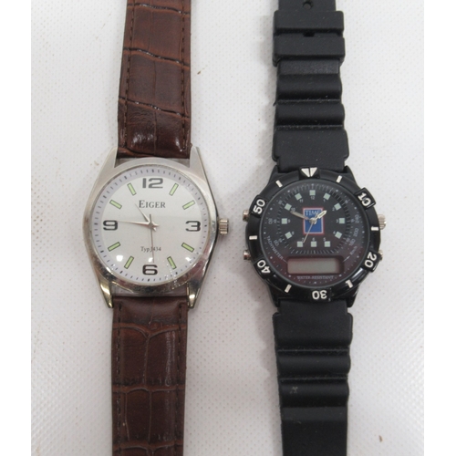 270 - Three Eiger chrome quartz wristwatches, D41.3mm; ladies quartz wristwatches Timex, Yves Rocher, Solo... 