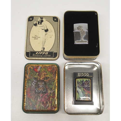 308 - Zippo 'The Varga Girl 1935' lighter in presentation tin, Zippo 'Mysteries of The Forest, Jaguar and ... 