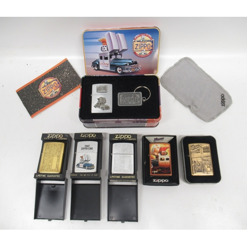 307 - Zippo 'Car' lighter with matching key ring in presentation tin with outer sleeve, Zippo '1947 Zippo ... 