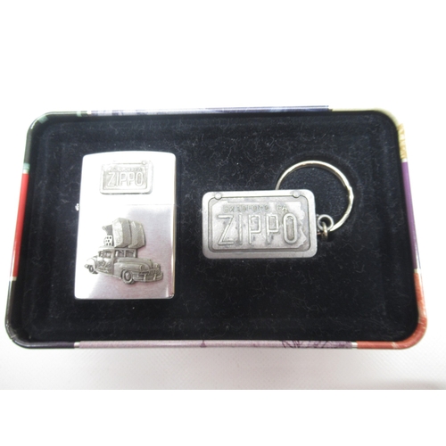 307 - Zippo 'Car' lighter with matching key ring in presentation tin with outer sleeve, Zippo '1947 Zippo ... 