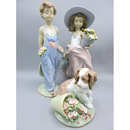 876 - Three Lladro exclusive Collector's Society garden-themed porcelain children and dog comprising 'A Wi... 