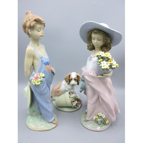 876 - Three Lladro exclusive Collector's Society garden-themed porcelain children and dog comprising 'A Wi... 