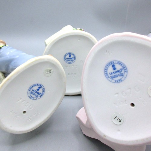 876 - Three Lladro exclusive Collector's Society garden-themed porcelain children and dog comprising 'A Wi... 