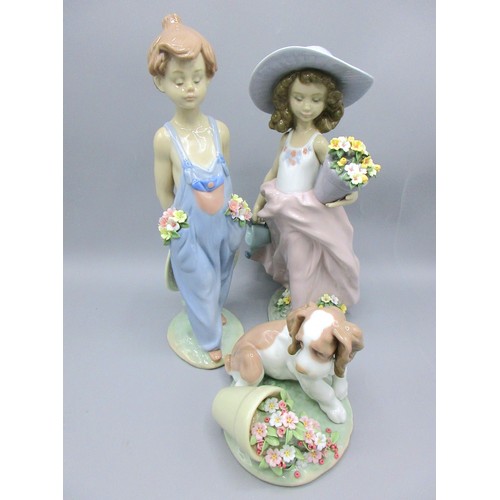 876 - Three Lladro exclusive Collector's Society garden-themed porcelain children and dog comprising 'A Wi... 