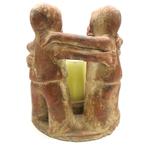 707 - Mexican folk art terracotta sculpture/decorative object for use as a candle/copal holder featuring r... 