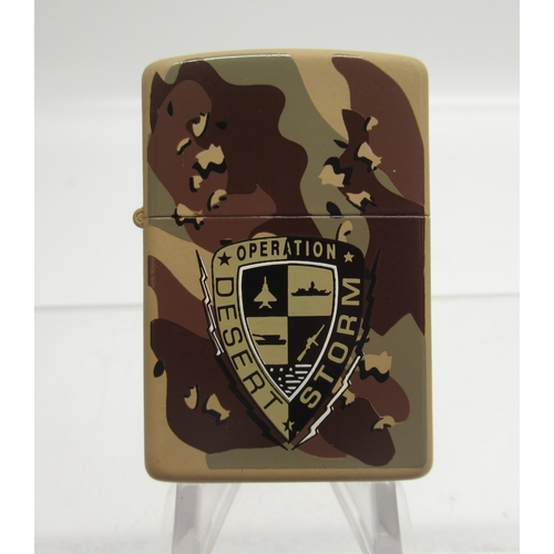 299 - Zippo 'Operation Desert Storm' camouflage lighter'; Zippo 'United States of America' chrome lighter ... 