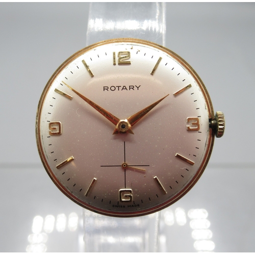 271 - Rotary 9ct gold wristwatch on brown leather strap, signed silver dial with Arabic and baton indices ... 