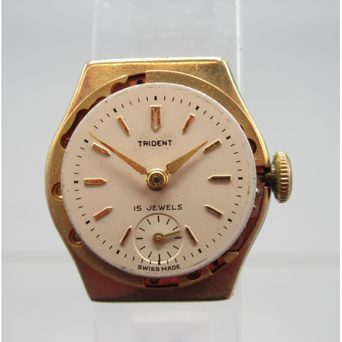 273 - Trident ladies 9ct gold wristwatch on Montal gold plated bracelet, signed cream dial with baton indi... 