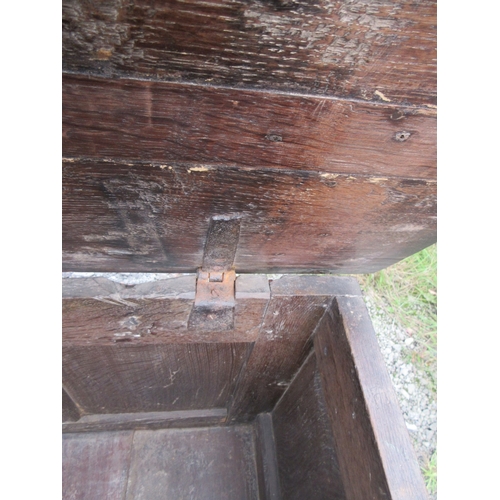 353 - 18th century oak coffer, planked top and three  lozenge carved panel front, W137cm D57cm H66cm

Ship... 