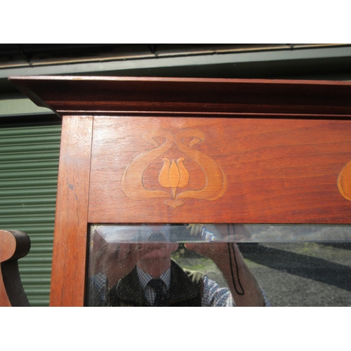 355 - Edwardian stained oak dressing chest, mirror with stylized flower frieze above two small and three l... 