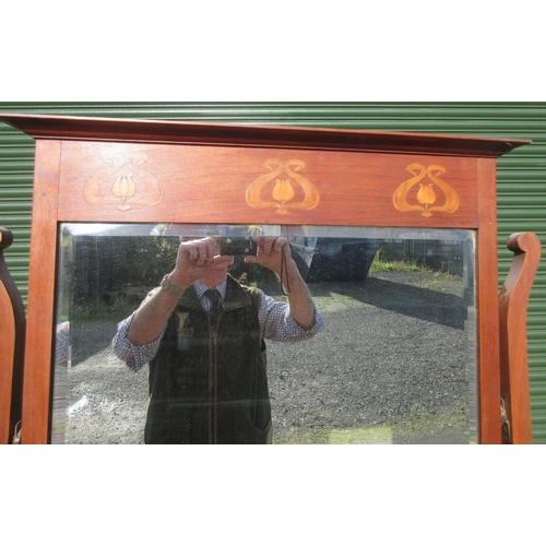 355 - Edwardian stained oak dressing chest, mirror with stylized flower frieze above two small and three l... 