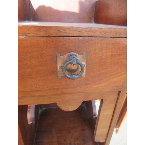 355 - Edwardian stained oak dressing chest, mirror with stylized flower frieze above two small and three l... 