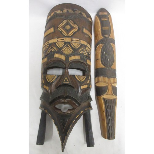 860 - African mask, beaded horns, springbok hide, flag, and salt and pepper shakers  Bradleys shipping £48... 