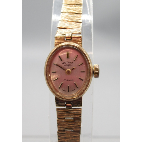 321 - Rotary ladies 9ct gold wristwatch on matching integrated bark bracelet, Birmingham 1972, signed silv... 