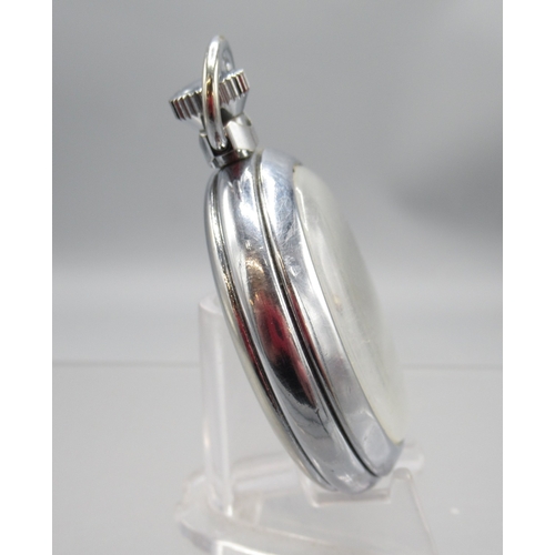 612 - Oris chrome keyless pocket watch, signed silver brushed Arabic dial with subsidiary seconds, signed ... 