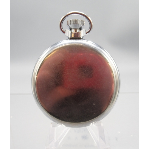 612 - Oris chrome keyless pocket watch, signed silver brushed Arabic dial with subsidiary seconds, signed ... 