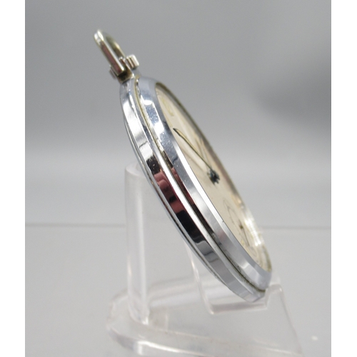 612 - Oris chrome keyless pocket watch, signed silver brushed Arabic dial with subsidiary seconds, signed ... 