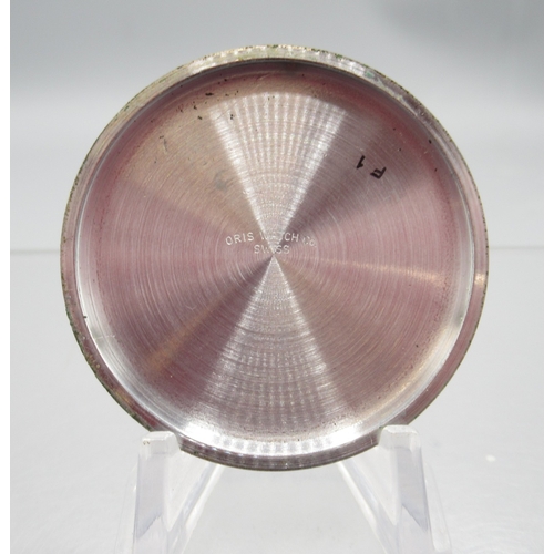 612 - Oris chrome keyless pocket watch, signed silver brushed Arabic dial with subsidiary seconds, signed ... 