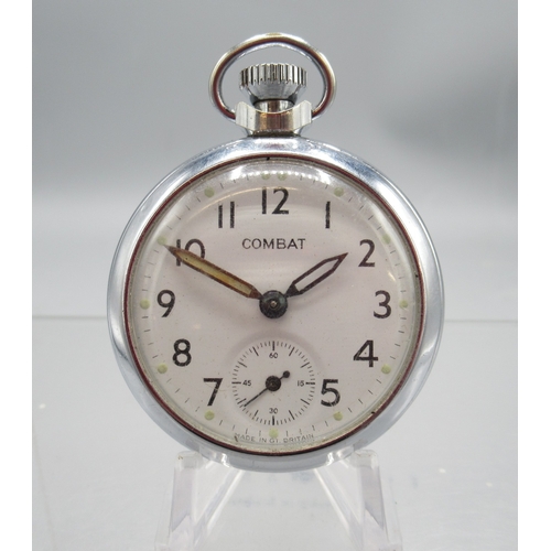 612 - Oris chrome keyless pocket watch, signed silver brushed Arabic dial with subsidiary seconds, signed ... 