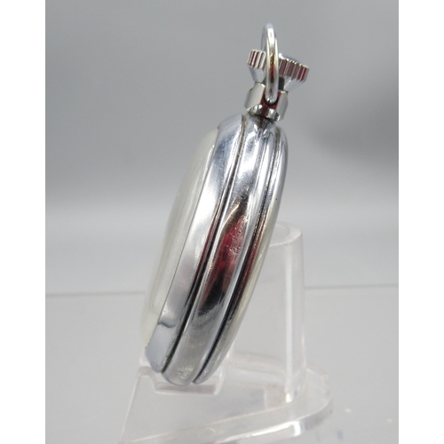 612 - Oris chrome keyless pocket watch, signed silver brushed Arabic dial with subsidiary seconds, signed ... 