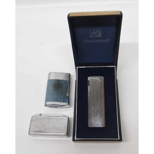 630 - Maruman chrome butane cigarette lighter, with box and instructions; Colibri Executive chrome butane ... 
