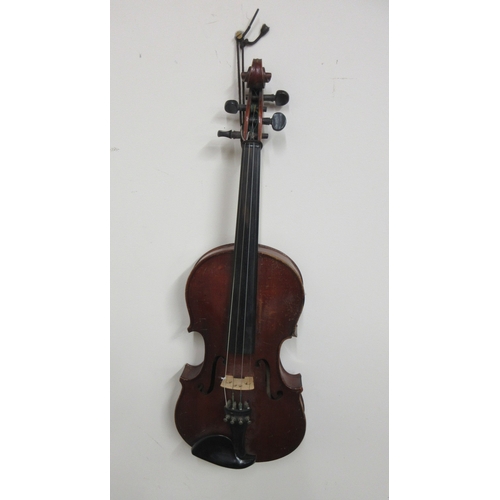 674A - 20th century violin with two piece back and faux label for 1651, L59cm and a bow L71cm (2)

Bradleys... 