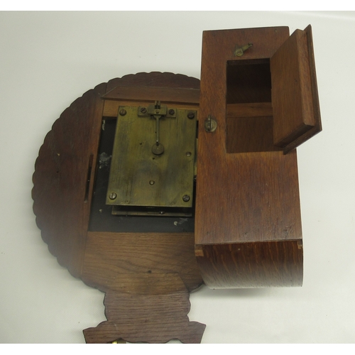 251 - 19th Century 8 day oak dial wall clock/timepiece, carved rope twist case with brass bezel enclosing ... 