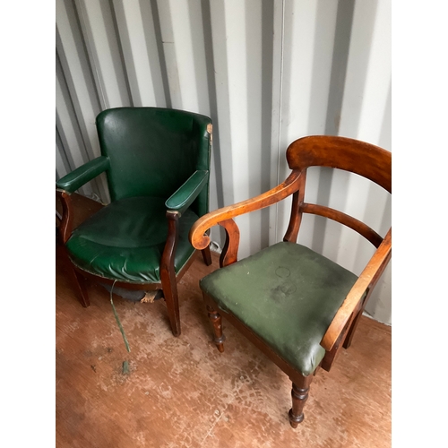 400 - Early C20th green leather upholstered arm chair, and a carver with similar seat (both A/F)

Bradley'... 