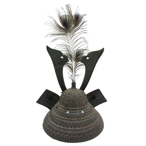 709 - Selection of decorative Japanese articles comprising samurai kabuto ornamental cast metal helmet fea... 