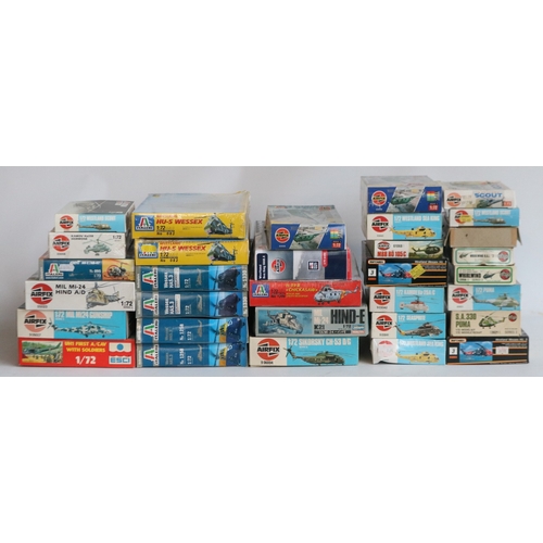 Mixed collection of thirty two 1/72 scale plastic helicopter model kits ...