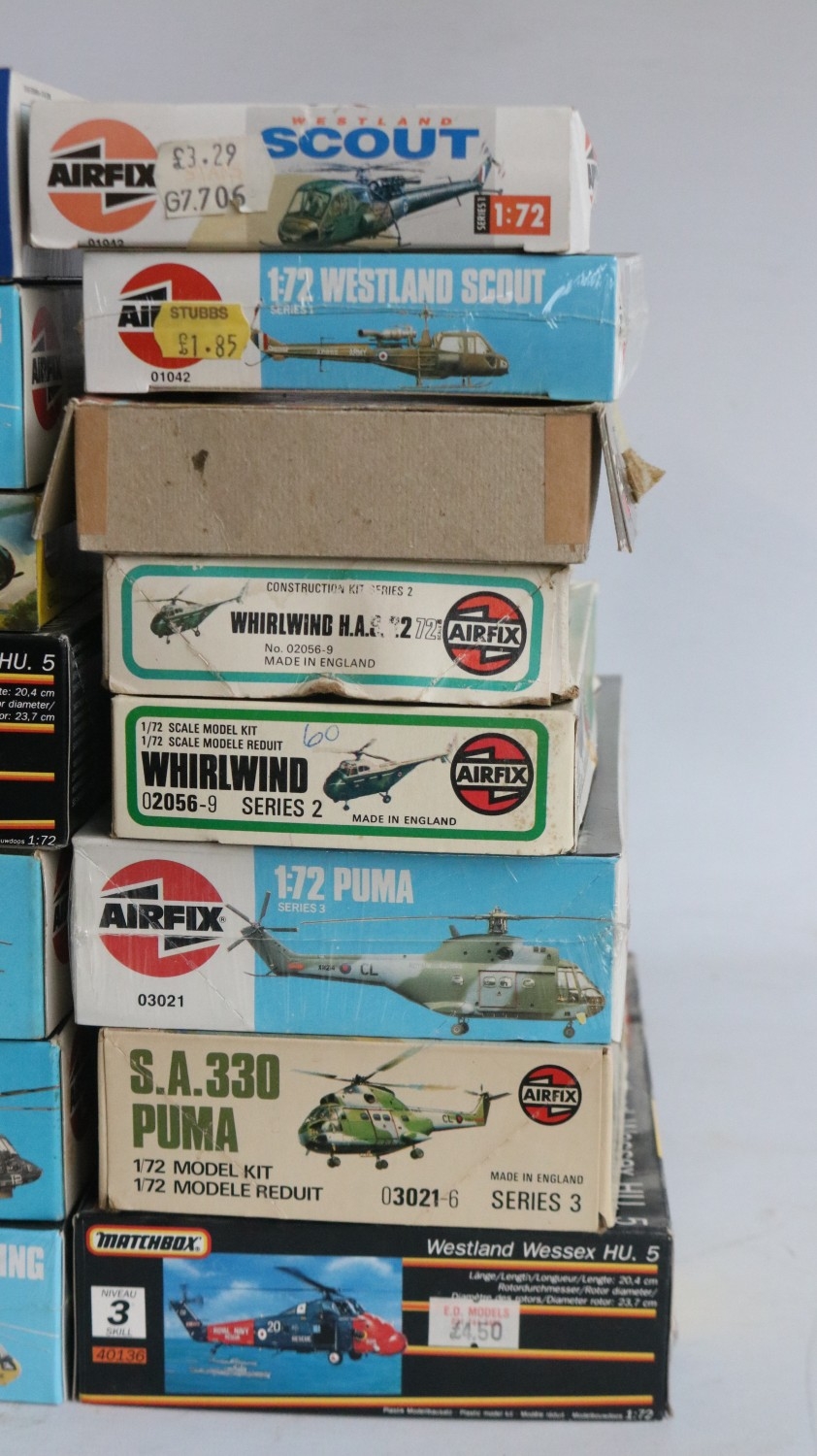 Mixed collection of thirty two 1/72 scale plastic helicopter model kits ...