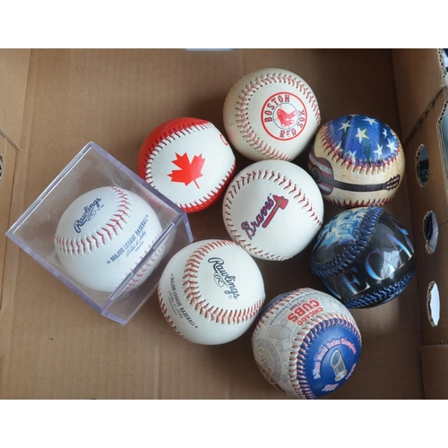 158 - Eight baseballs, a signed Osprey's rugby team shirt 2007-8 with CoA from Authentic Signatures and a ... 