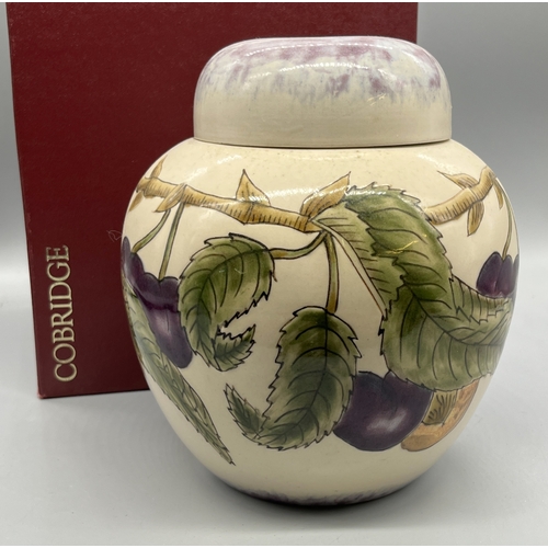 753 - Nicola Slaney for Cobridge Pottery - stoneware ginger jar and cover decorated with plum branches, H2... 