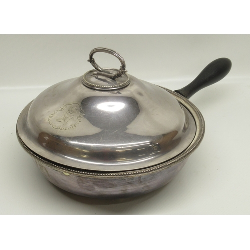 107 - Military Interest - 20th century silver plated circular serving dish, with beaded border, loop handl... 