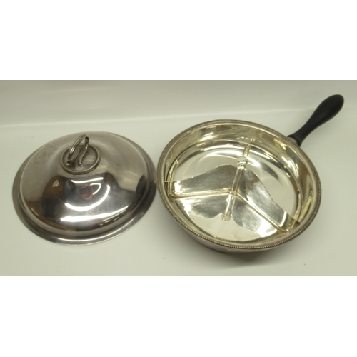 107 - Military Interest - 20th century silver plated circular serving dish, with beaded border, loop handl... 