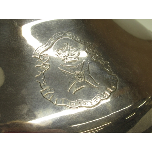 107 - Military Interest - 20th century silver plated circular serving dish, with beaded border, loop handl... 