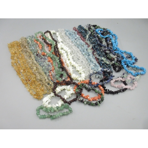 110 - Seventeen necklaces of semi-precious stones, quartz, agate, coral etc and 10 matching bracelets Brad... 