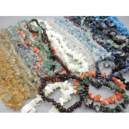 110 - Seventeen necklaces of semi-precious stones, quartz, agate, coral etc and 10 matching bracelets Brad... 