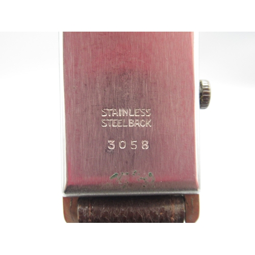 242 - Roamer plated and stainless steel tank case wristwatch on period leather strap, signed black Arabic ... 