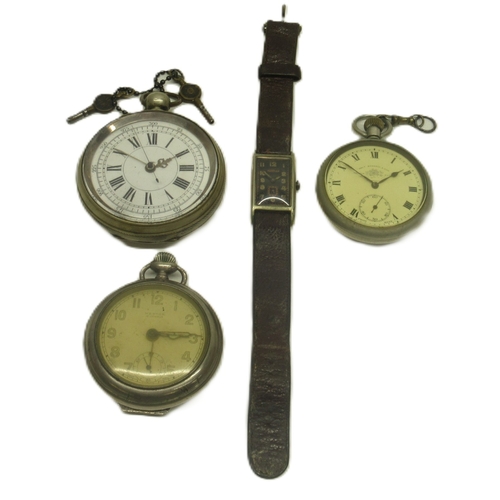 242 - Roamer plated and stainless steel tank case wristwatch on period leather strap, signed black Arabic ... 