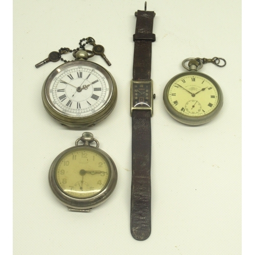 242 - Roamer plated and stainless steel tank case wristwatch on period leather strap, signed black Arabic ... 